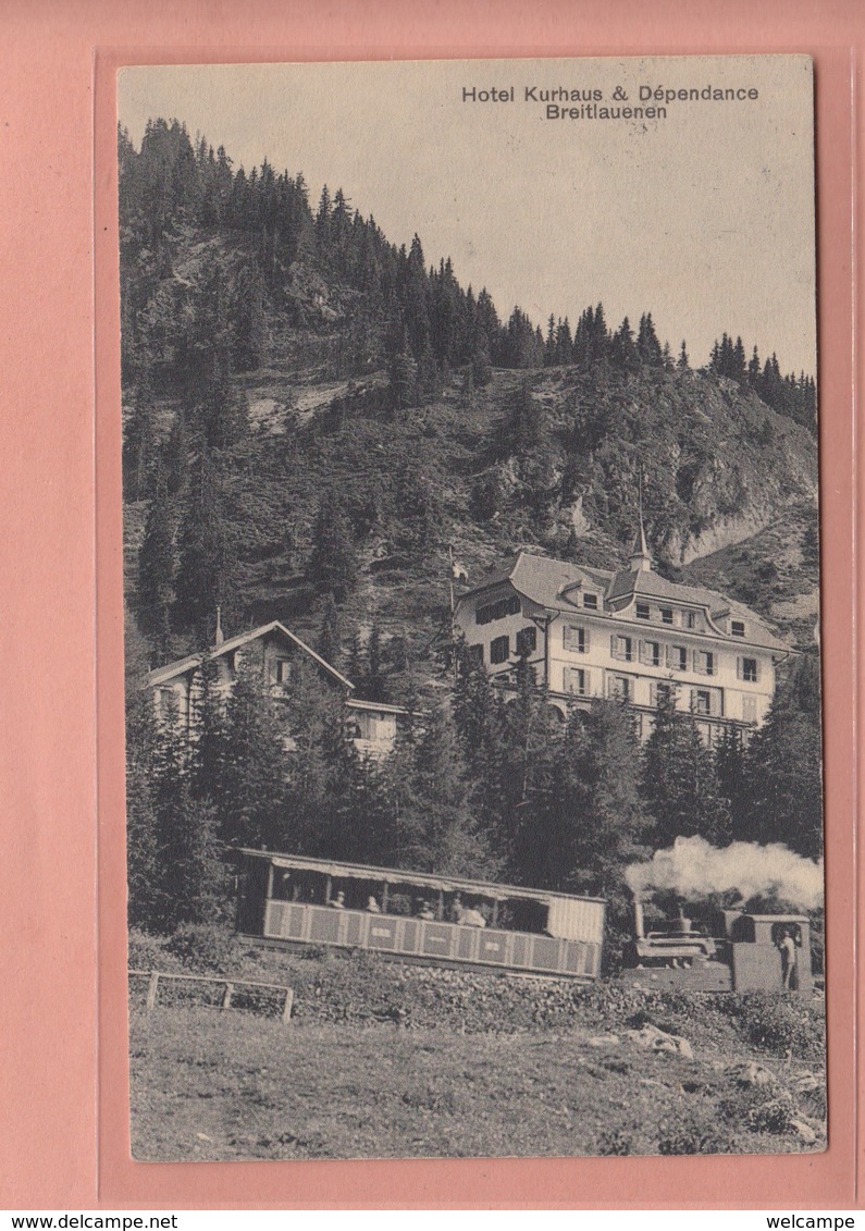 OUDE POSTKAART ZWITSERLAND - SCHWEIZ - SUISSE -   HOTEL KURHAUS - BREITLAUENEN - TREIN - Lauenen