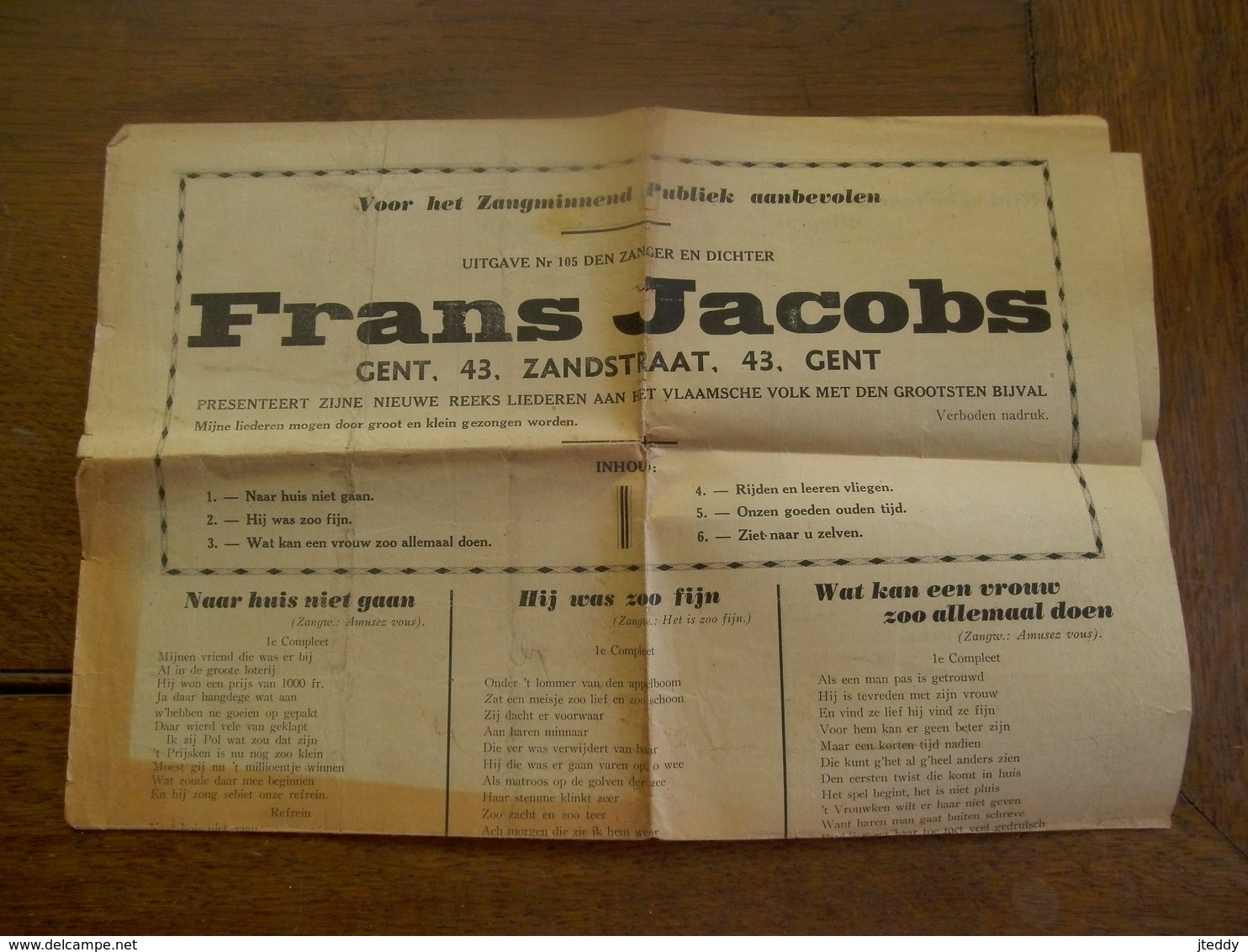 Uitgave Nr. 105  Zanger - Dichter  FRANS JACOBS  GENT - Autres & Non Classés