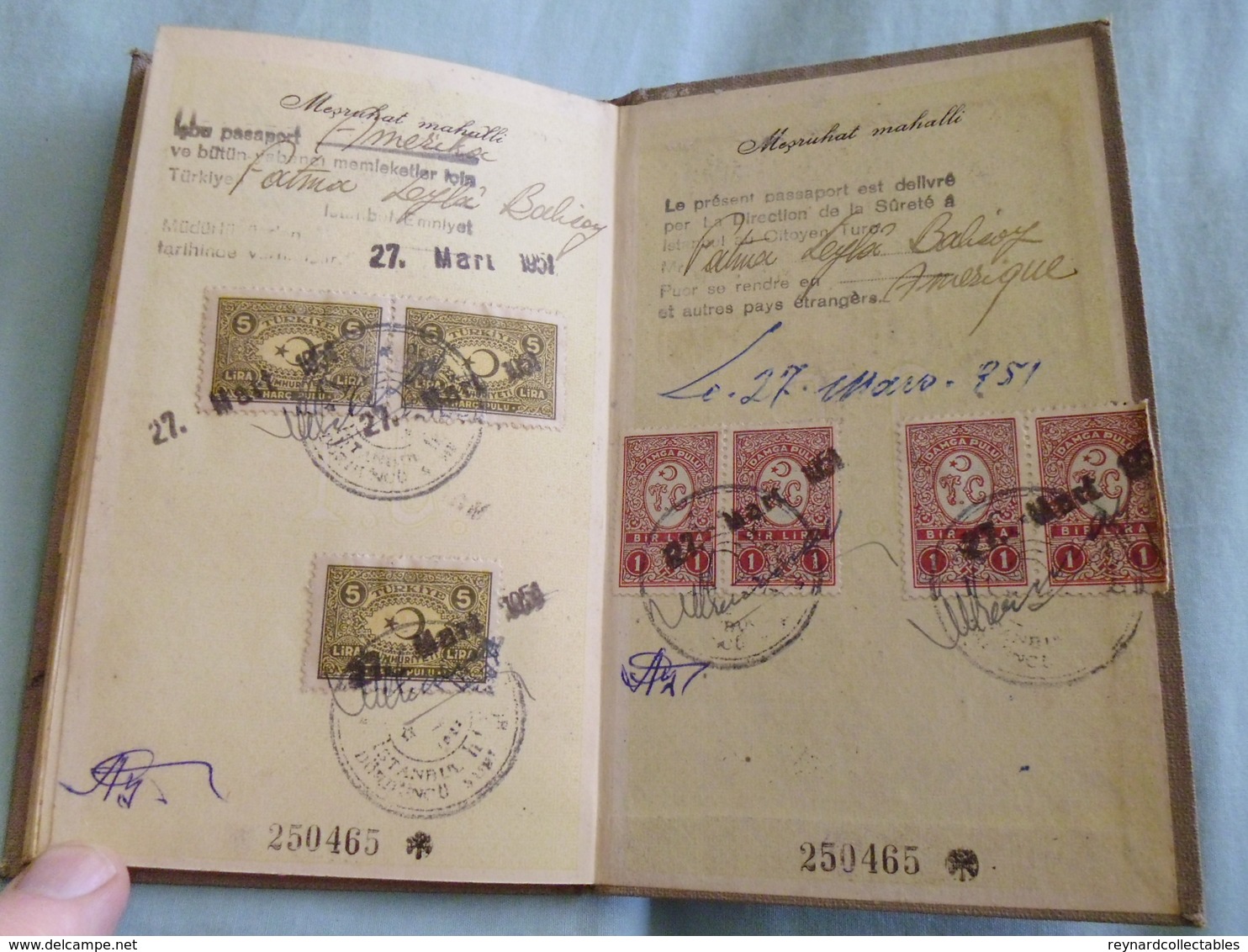 1951 Turkey Reisepass Passport Istanbul. Swiss, German, Greek(!) handstamps. Fiscals.