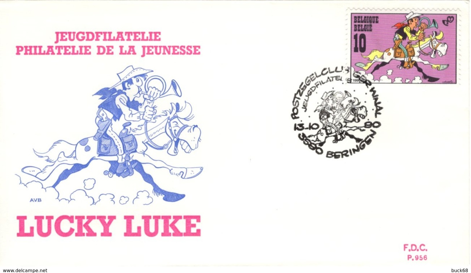 BELGIQUE 2390 FDC 1er Jour Enveloppe LUCKY LUKE Comics Bande Dessinée BD De MORRIS Cachet Beringen - Stripsverhalen