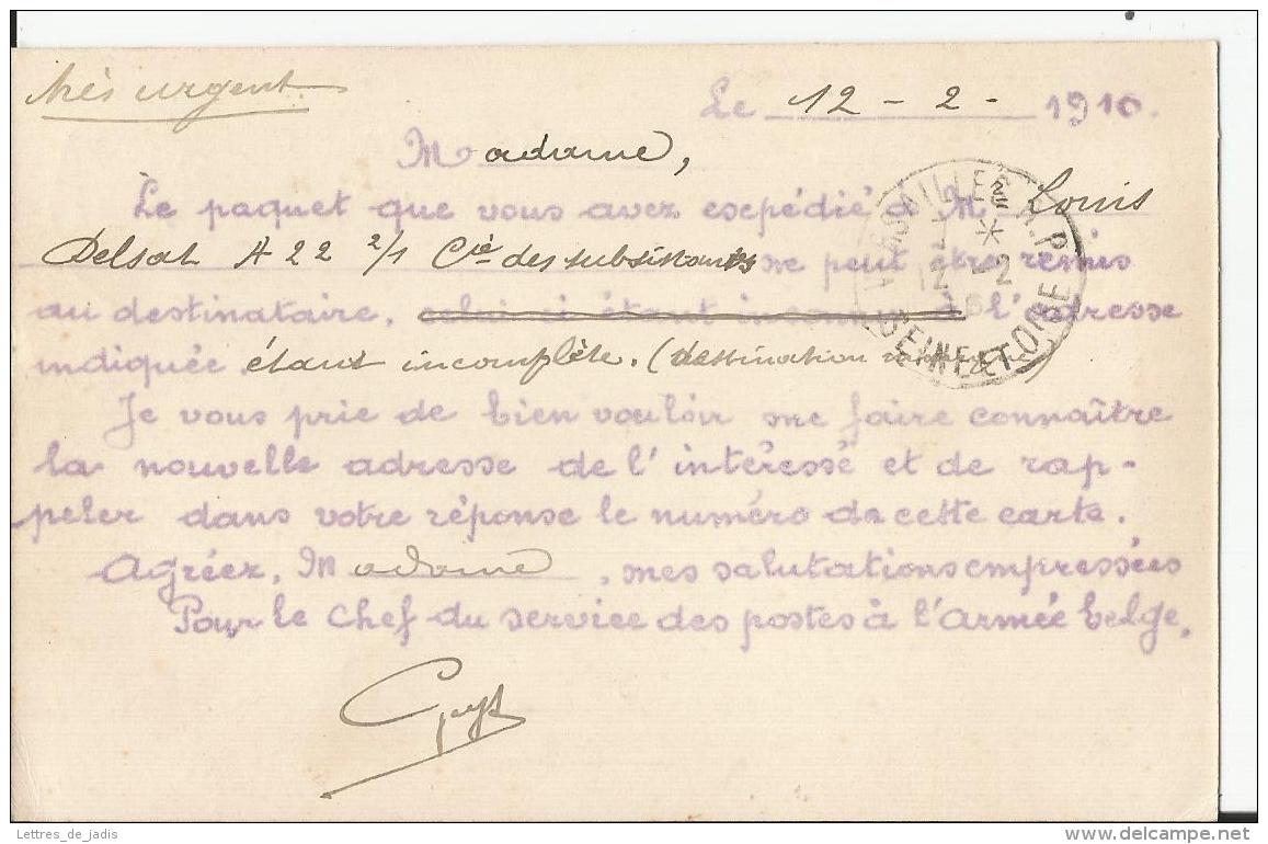 CP  POSTE MILITAIRE BELGE  12/2/1916 Pour Versailles  TTB - WW I