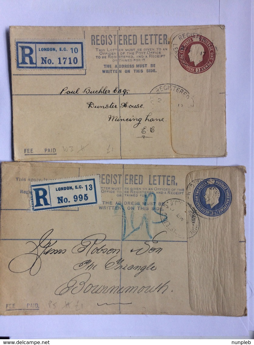 GB - George V - 2 X Registered Envelopes - London E.C.13 And London E.C.10 - Briefe U. Dokumente