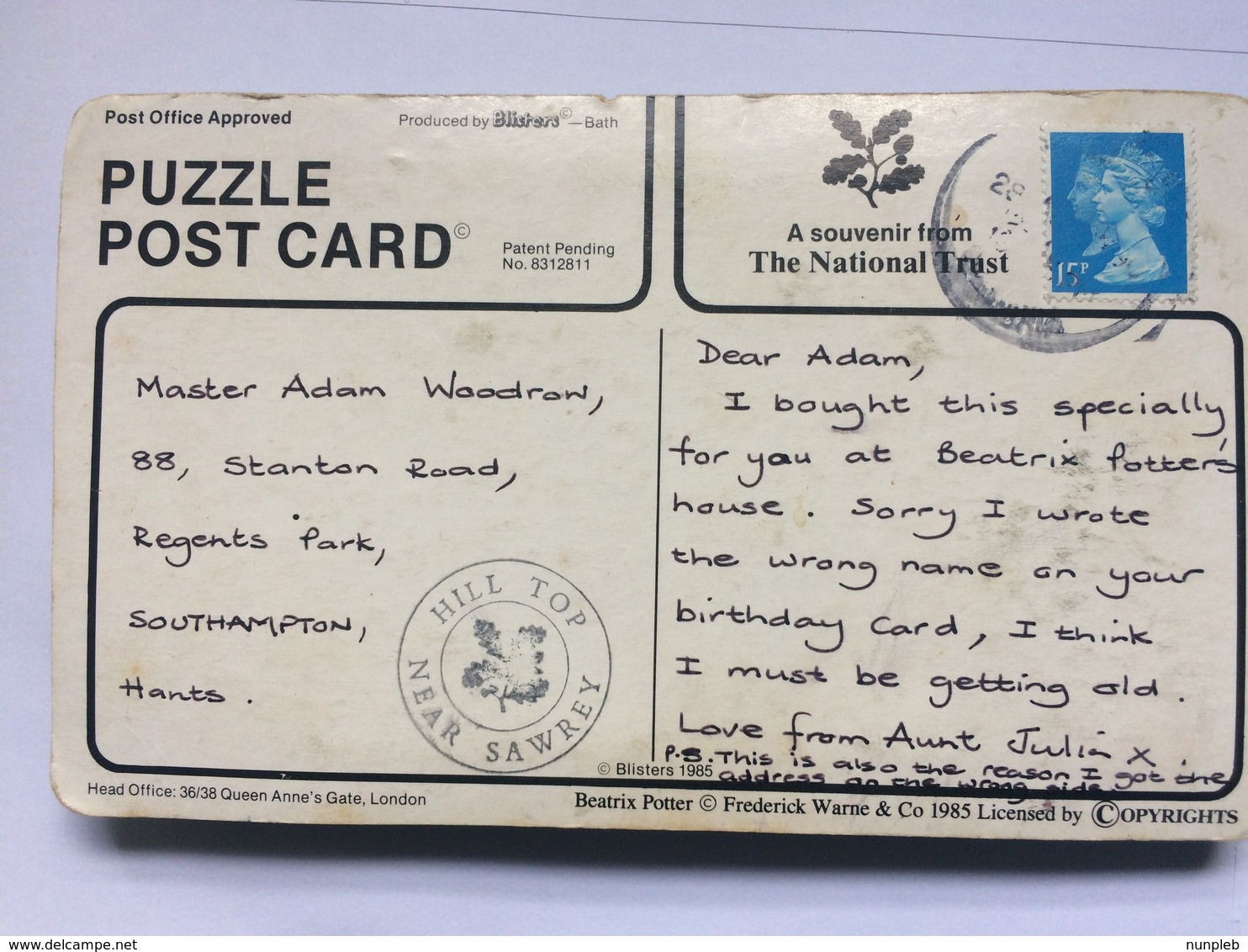 GB - PUZZLE POSTCARD - National Trust Beatrix Potter - 2 Scans - Lettres & Documents