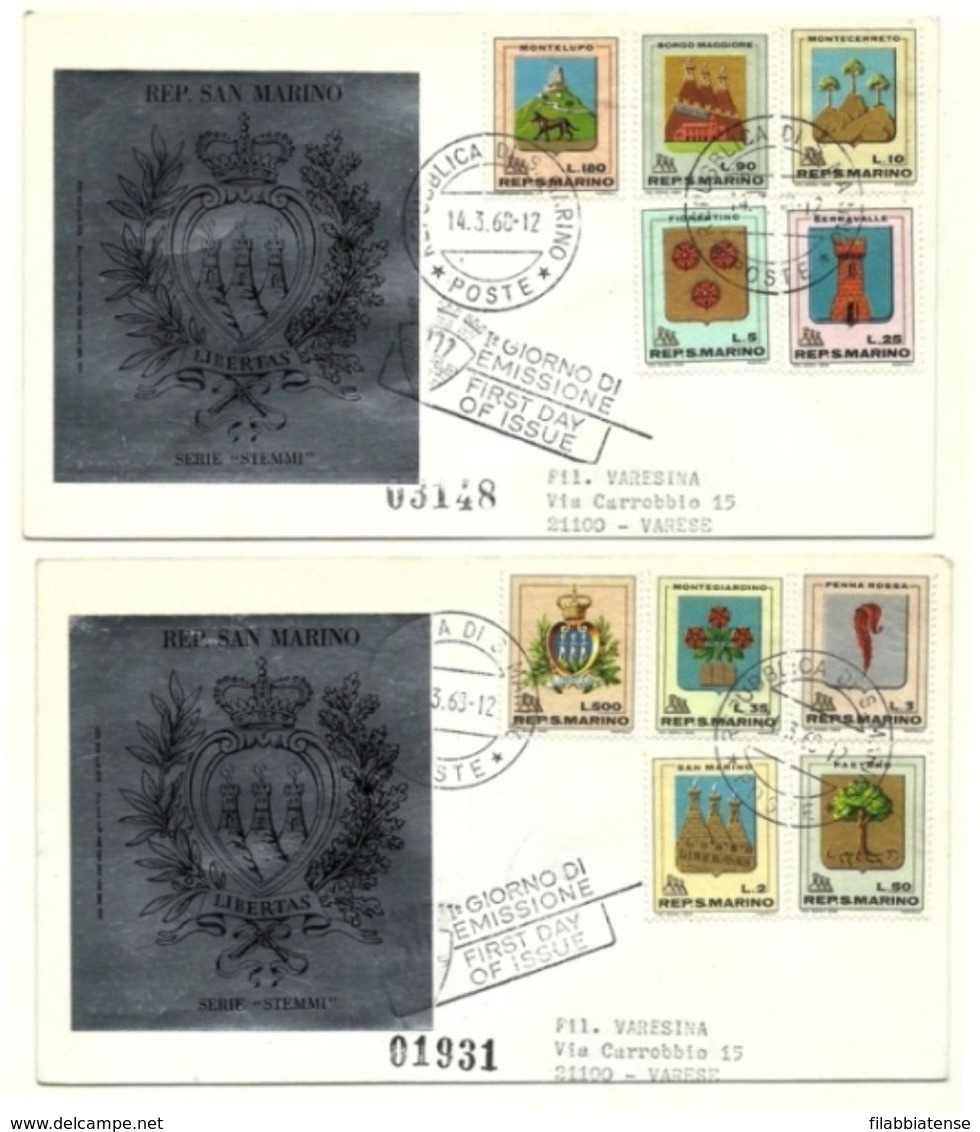 1968 - San Marino 755/68 Stemmi - FDC-, - Briefmarken