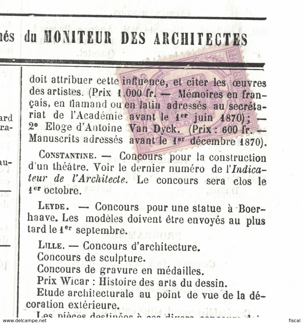 Journal Complet De 1869 Avec Timbre Annulation Typographique, Thème Antoine Van Dyck, Concours Construction Théatre - Andere & Zonder Classificatie