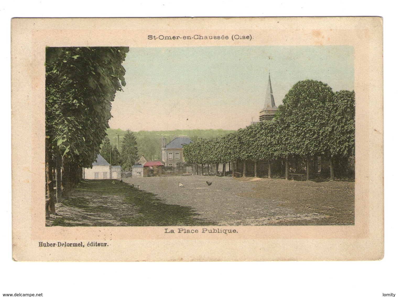 60 St Saint Omer En Chaussee La Place Publique Cpa Carte Colorisée Animée Animation Edit Huber Delormel - Autres & Non Classés