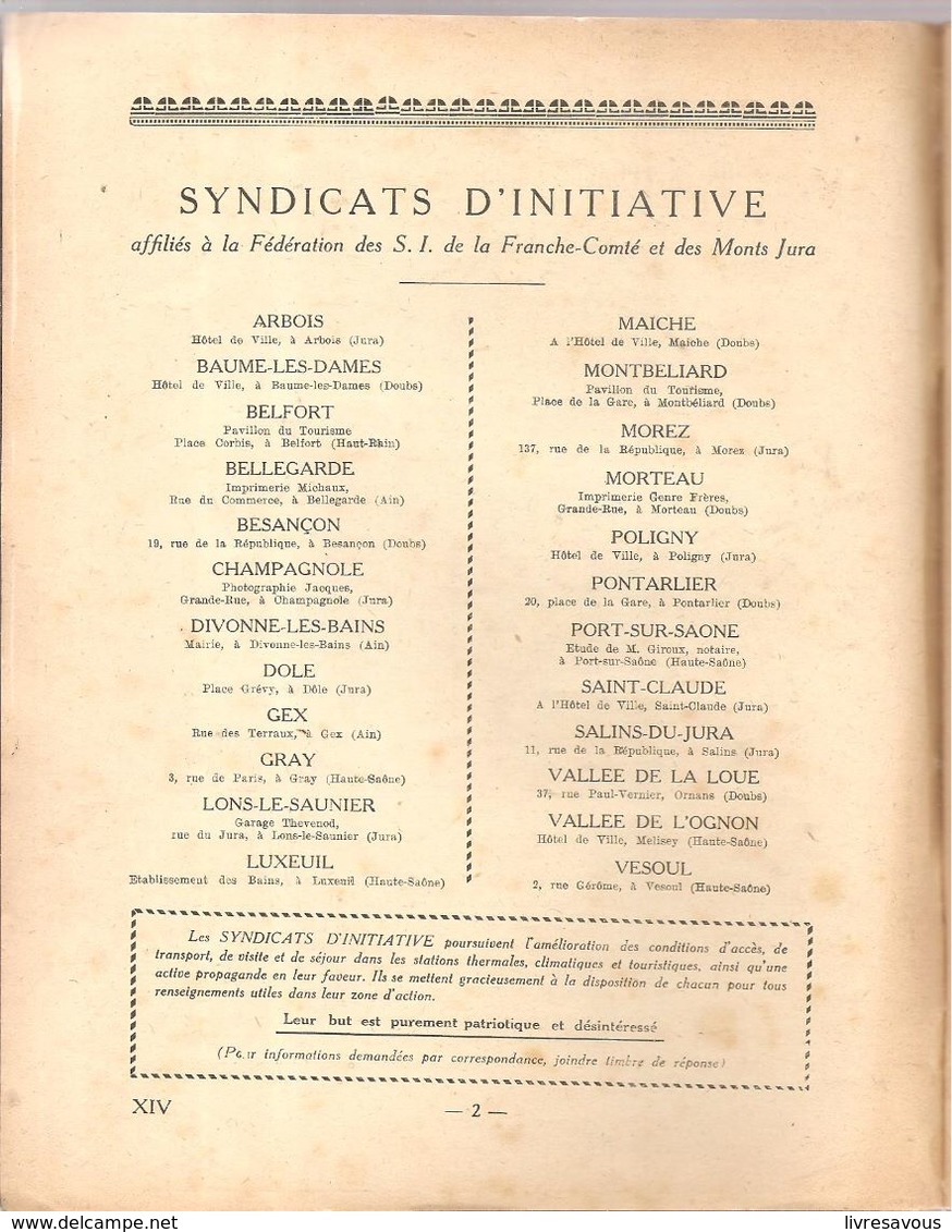 Franche-Comté Mont Jura Fascicule N° XIV De 1924 Fédération Des S.I. Franche Comté Et Jura - Franche-Comté