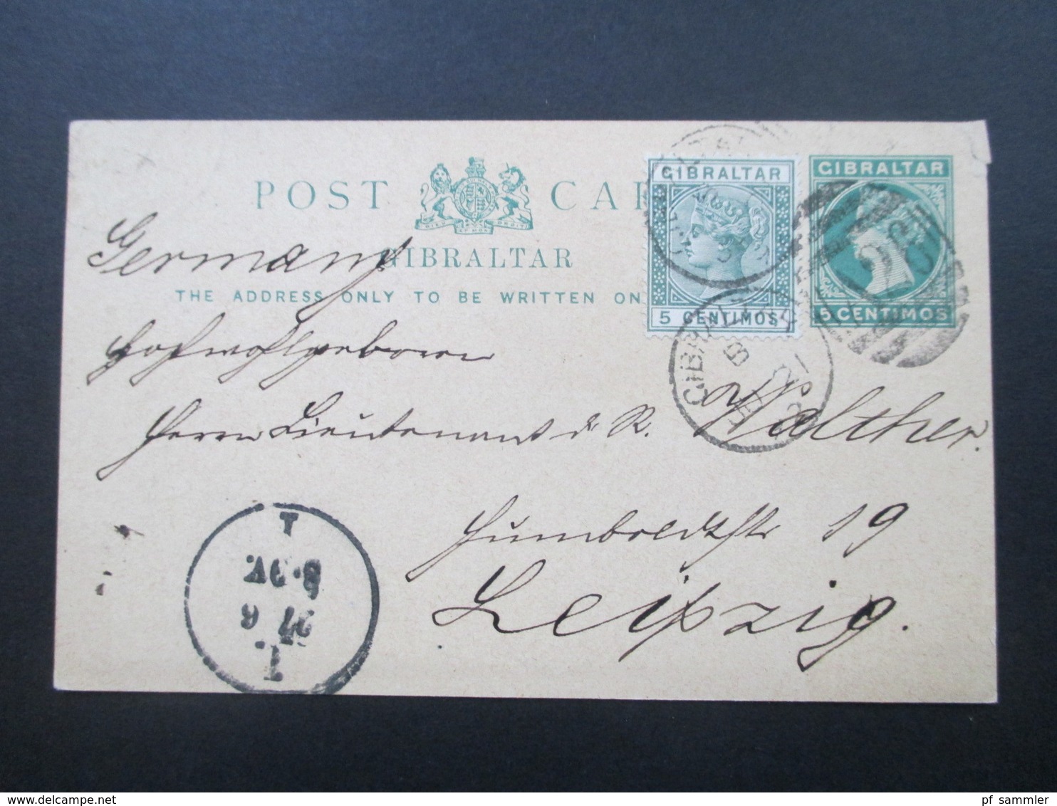 Gibraltar Ausgabe 1889/90 P15 Verwendet 1892 Gesendet Nach Leipzig über Madrid! Mit Zusatzfrankatur! Tolle Karte!! - Gibraltar