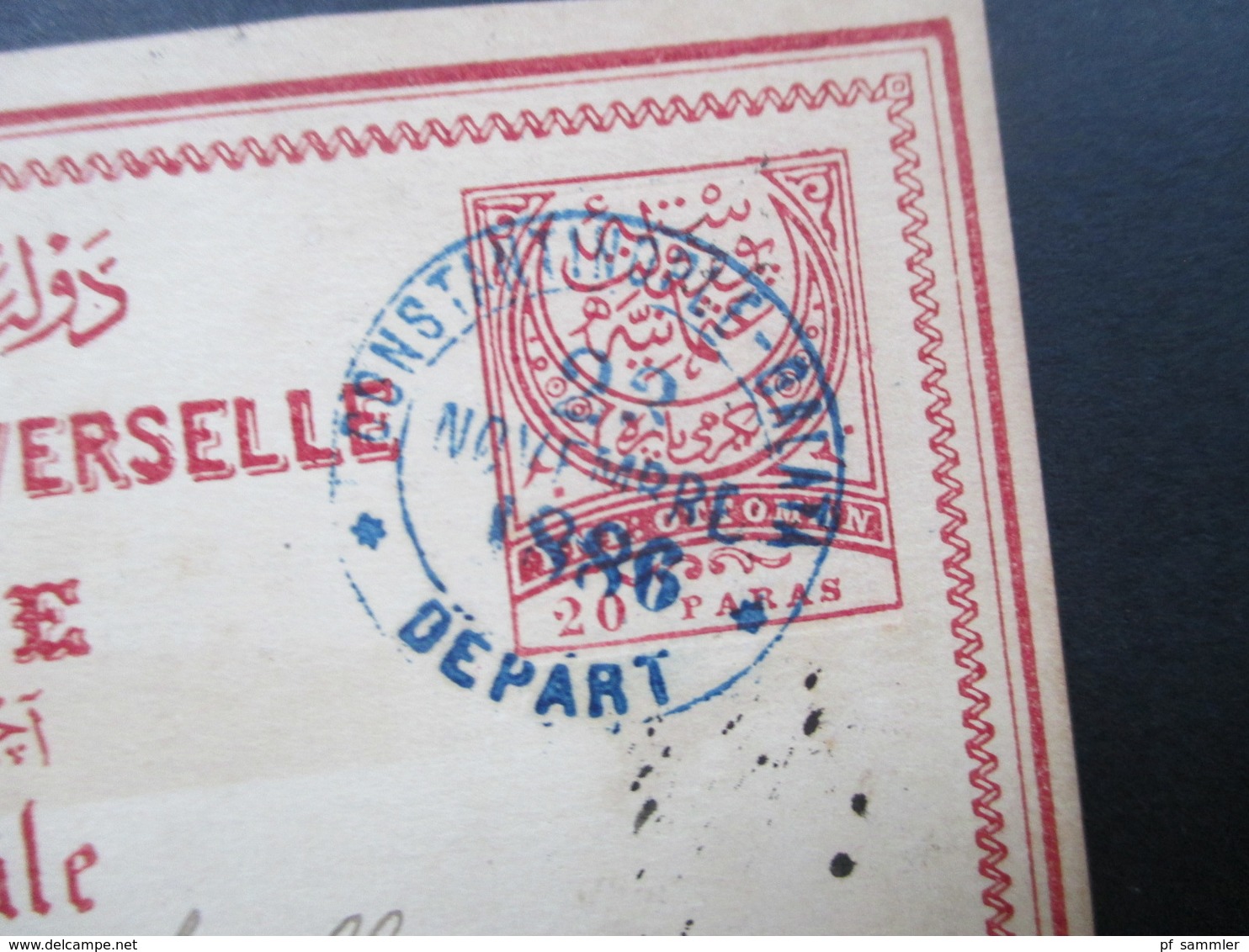 Türkei Ganzsache 1886 Blaue Stempel Constantinople Galata Depart Und Bahnpoststempel Schweiz Ambulant - Lettres & Documents