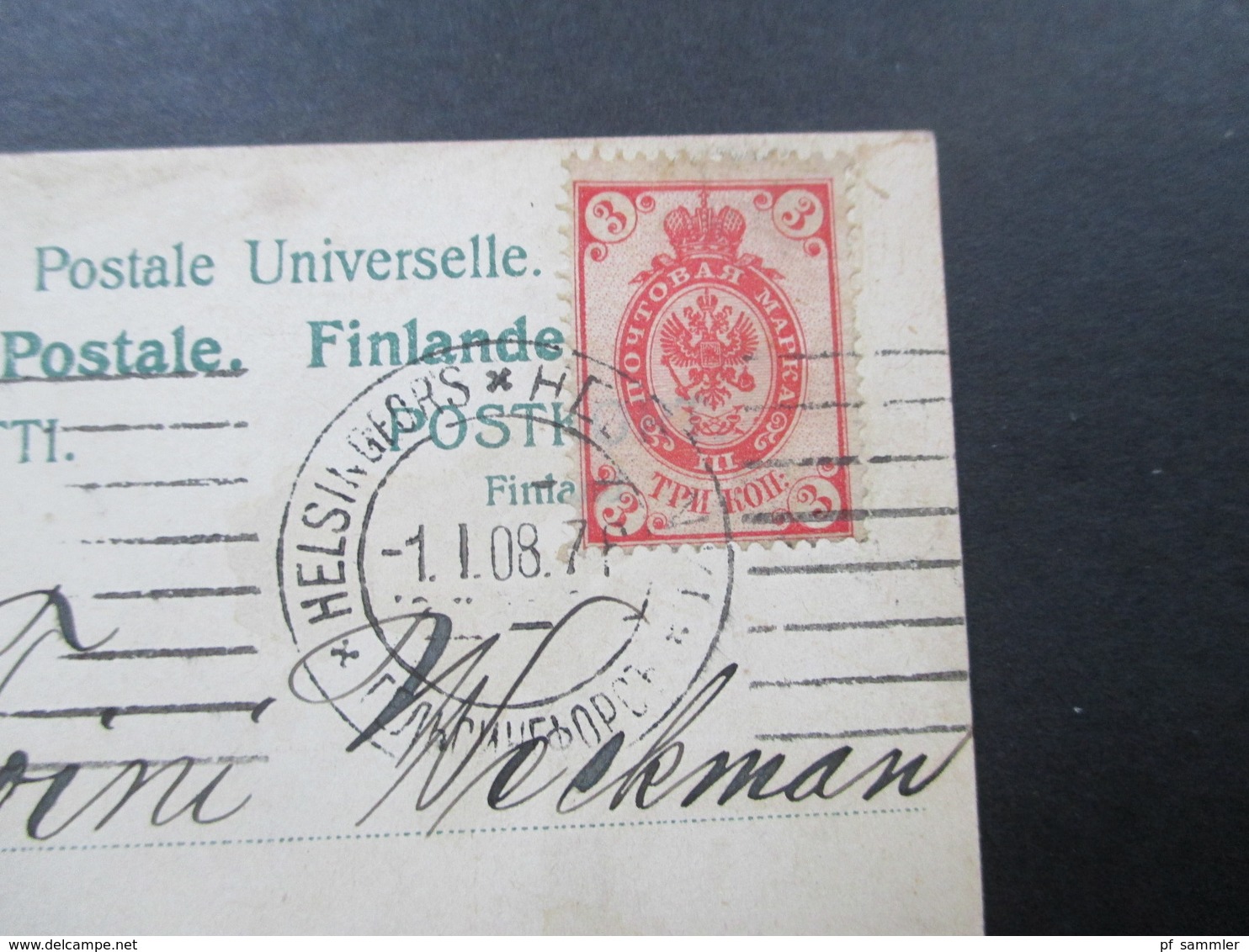 Finnland 1907 Künstlerkarte Onnellista Uutta Vuotta. Stempel Helsinki Michel Nr. 37 Russisches Staatswappen - Storia Postale