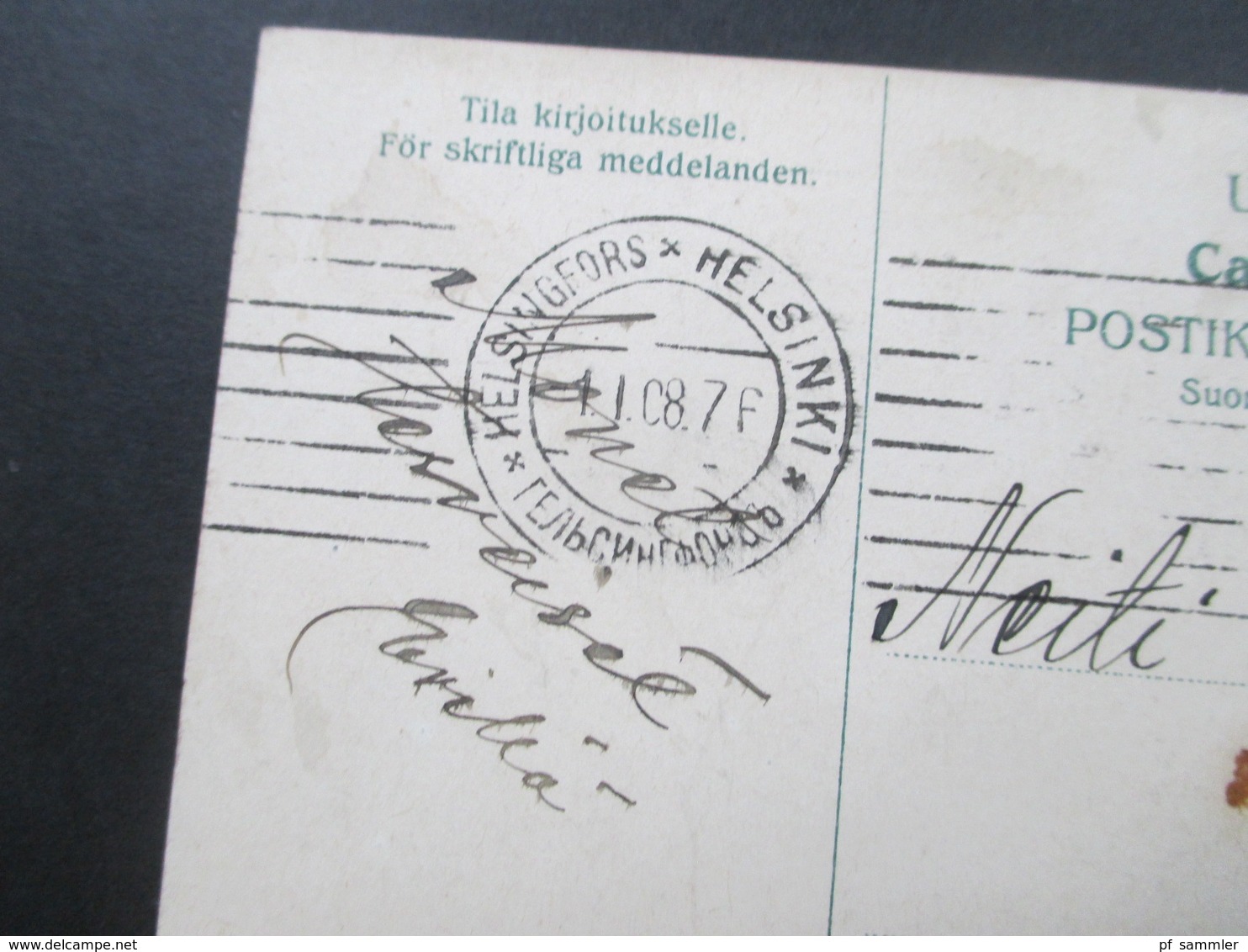 Finnland 1907 Künstlerkarte Onnellista Uutta Vuotta. Stempel Helsinki Michel Nr. 37 Russisches Staatswappen - Storia Postale