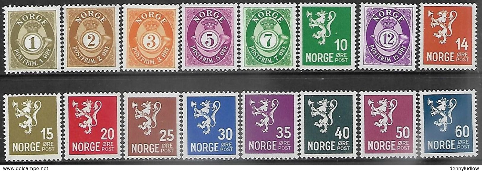 Norway   1940-1  Sc#187-202  MNH (No A Numbers)  2016 Scott Value $35++ - Neufs