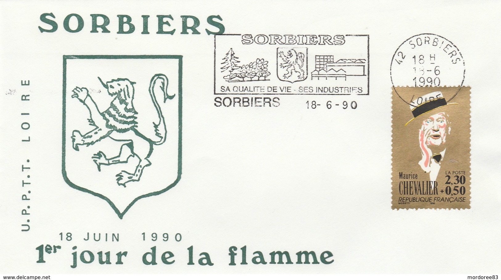 FRANCE FDC SORBIERS LOIRE 1ER JOUR DE LA FLAMME 18 JUIN 1990 YT 2650                    --                 TDA109 - 1990-1999