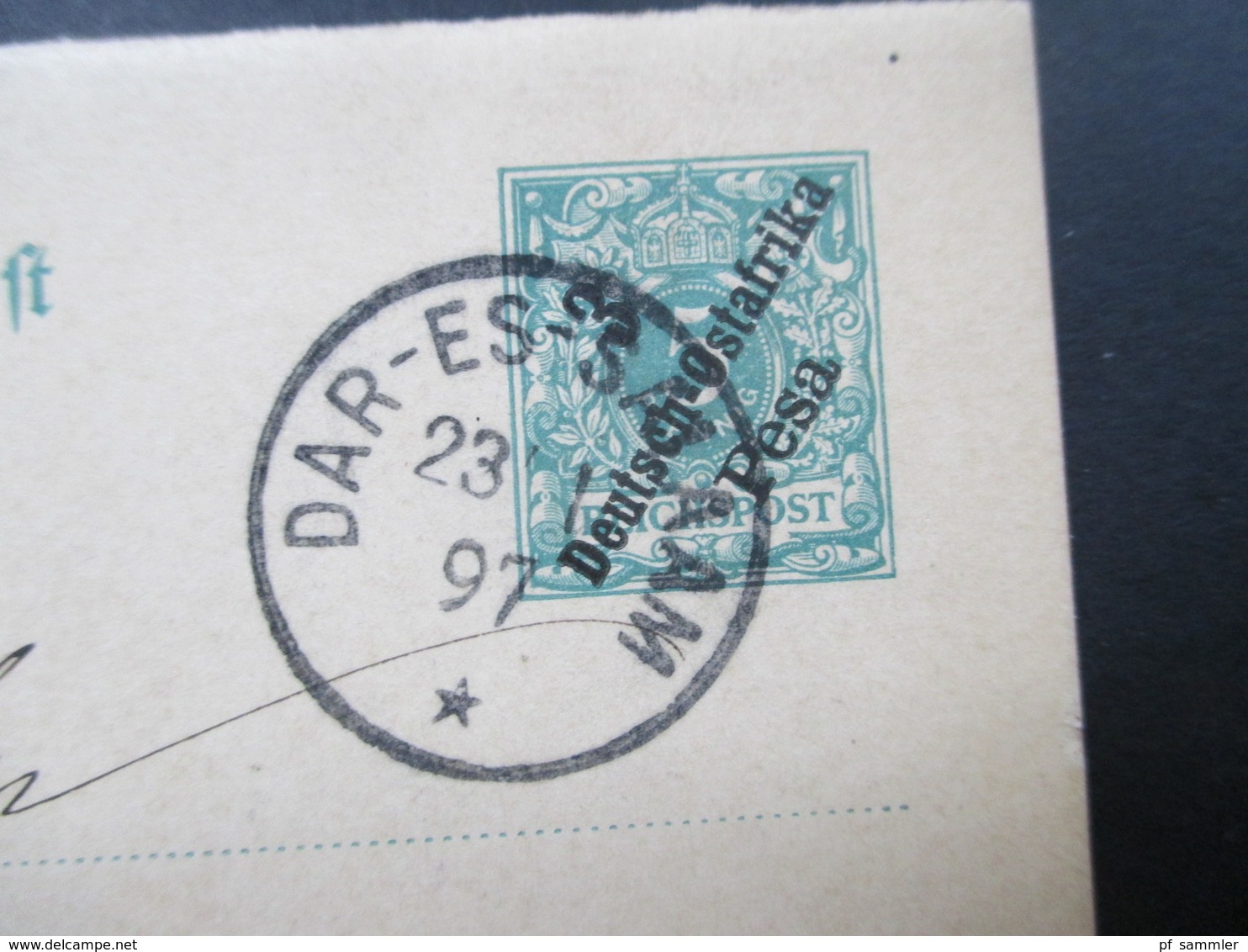 DR Kolonie DOA Doppelkarte P7 Frage Und Antwortteil Mit Zusatzfrankatur Stempel K1 Dar-Es-Salam Nach Leipzig - German East Africa