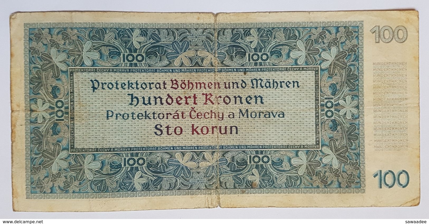 BILLET OCCUPATION ALLEMANDE - PROTECTORAT BOHEME ET MORAVIE - P.5a - 100 KORUN - CHATEAU ET PONT CHARLES - PRAGUE - Autres & Non Classés