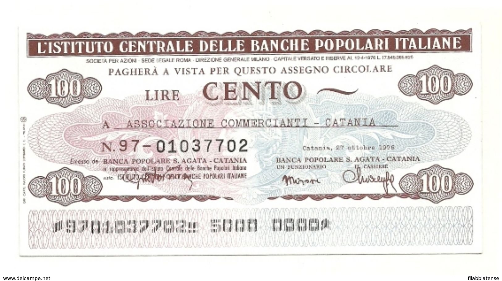 1976 - Italia - Istituto Centrale Delle Banche Popolari Italiane - Associazione Commercianti - Catania, - [10] Assegni E Miniassegni