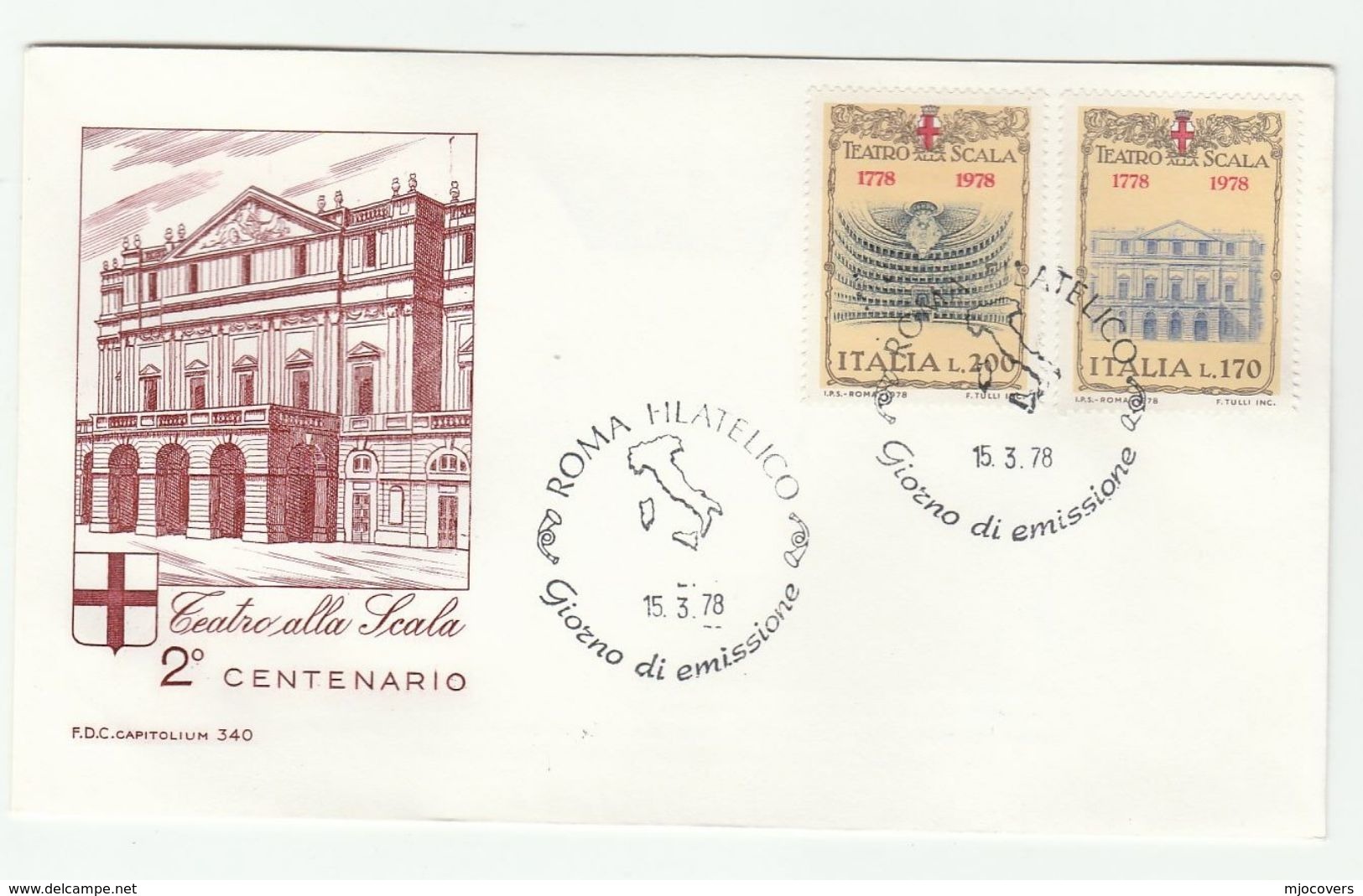 1978  ITALY FDC SCALA THEATRE Stamps Opera Music Cover - Music