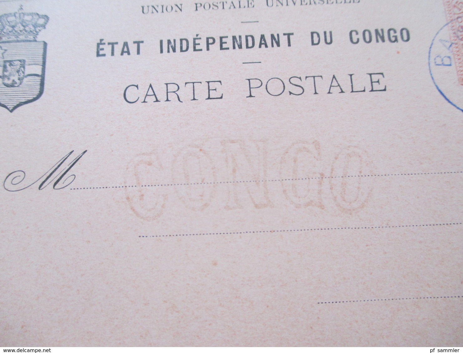 Belgisch - Kongo Ganzsache Mit Blauem Stempel! Banana 1888 Aber Ungelaufen / Blankokarte. Etat Independant Du Congo - Covers & Documents