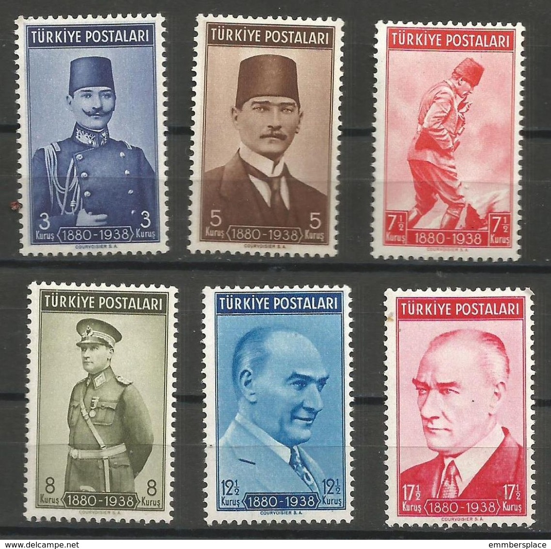Turkey - 1939 Kemal Ataturk MH *   Mi 1064-5, 1067-70   Sc 834-5,  837-40 - Nuevos