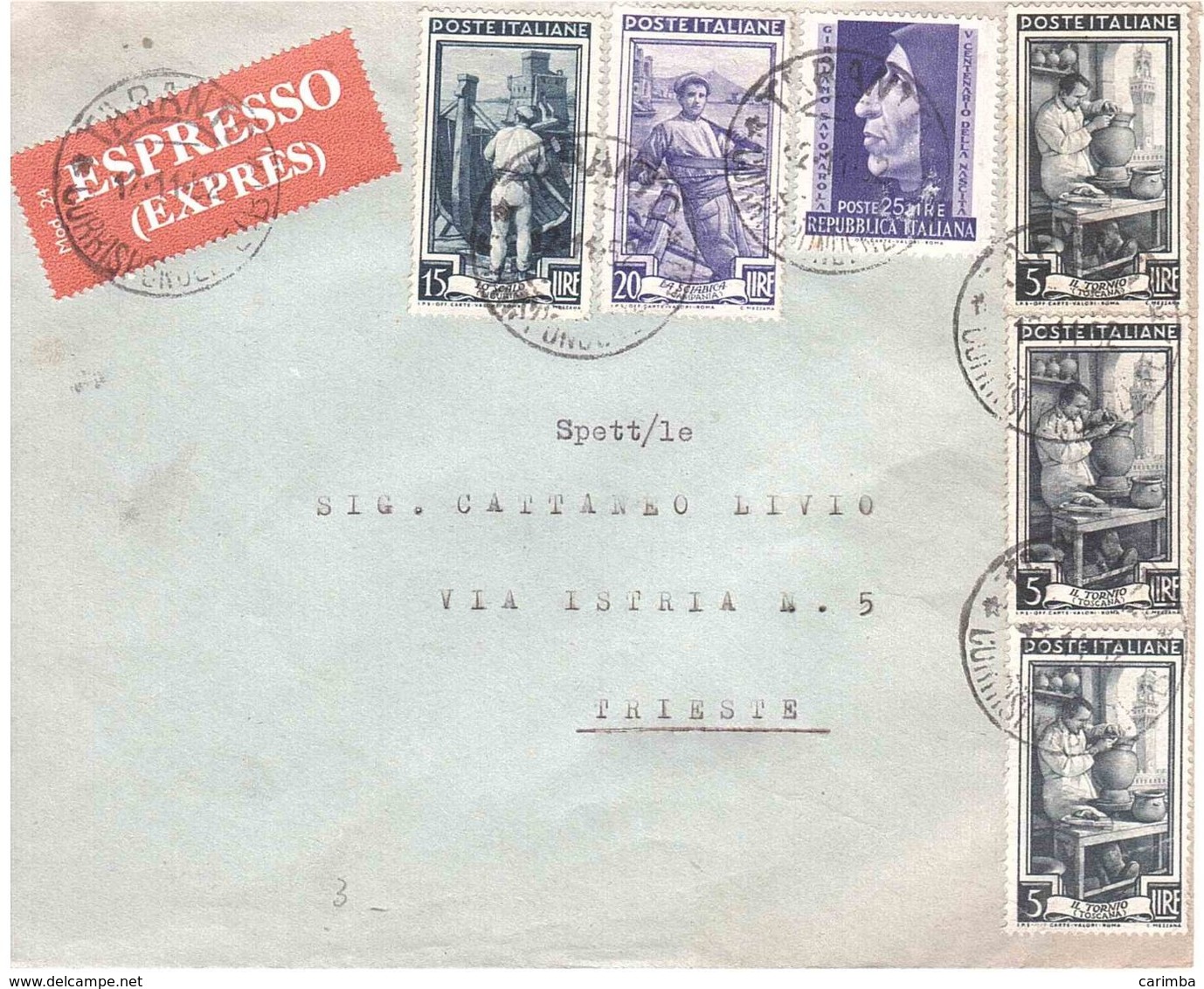 AFFRANCATURA MISTA CON £25 SAVONAROLA ESPRESSO - 1946-60: Storia Postale