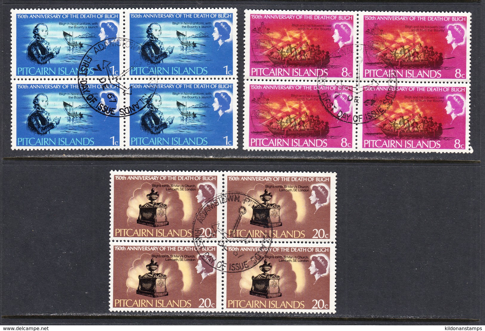 Pitcairn Islands 1967 Cancelled, First Day Of Issue, Blocks, Sc# 85-87, SG 82-84 - Pitcairn Islands