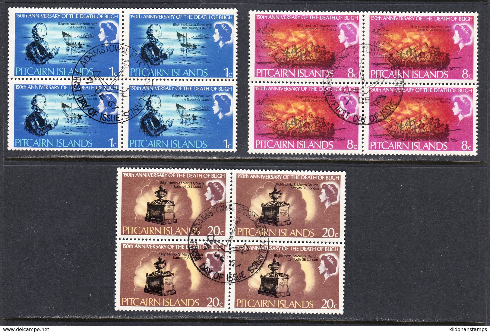 Pitcairn Islands 1967 Cancelled, First Day Of Issue, Blocks, Sc# 85-87, SG 82-84 - Pitcairneilanden