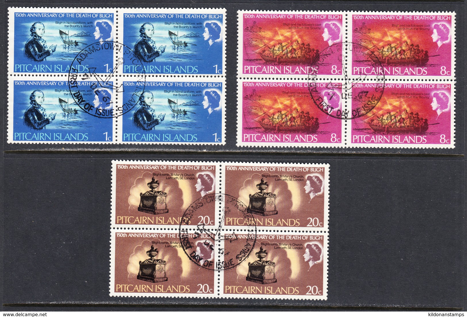 Pitcairn Islands 1967 Cancelled, First Day Of Issue, Blocks, Sc# 85-87, SG 82-84 - Islas De Pitcairn