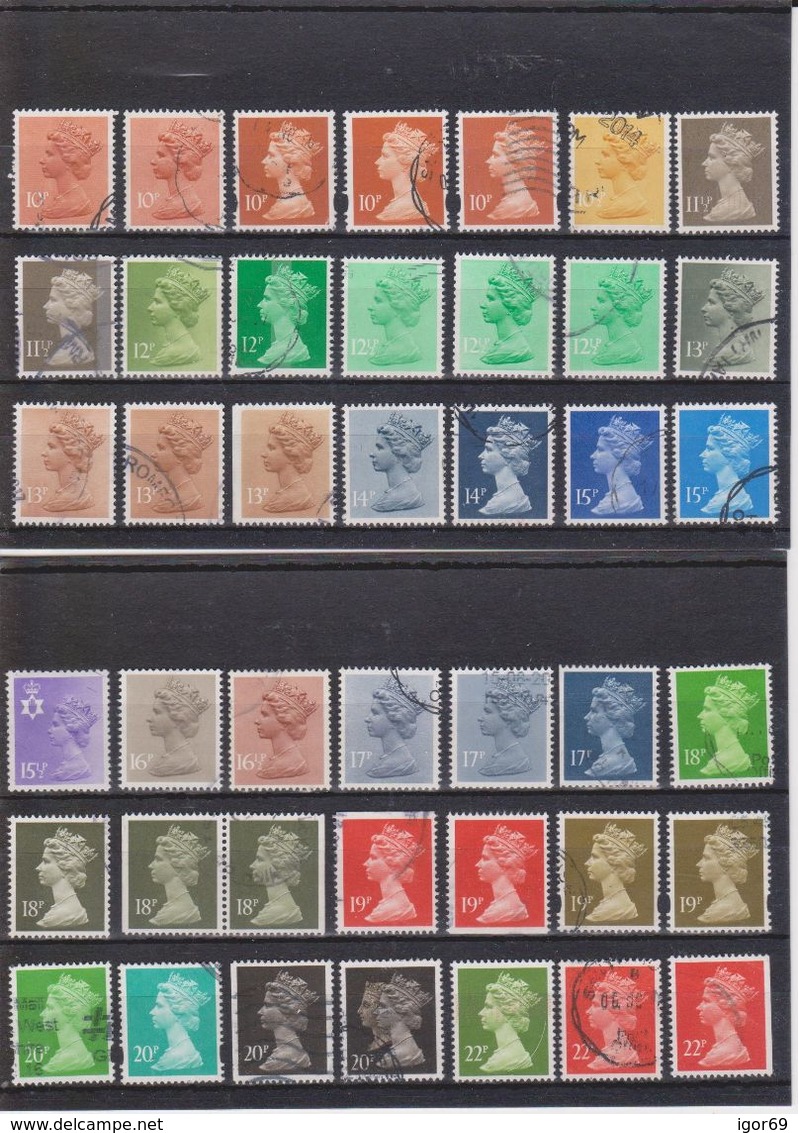 Selection Of Used Machin Stamps - ALL DIFFERENT(126 Stamps, 53 Values) - Machins