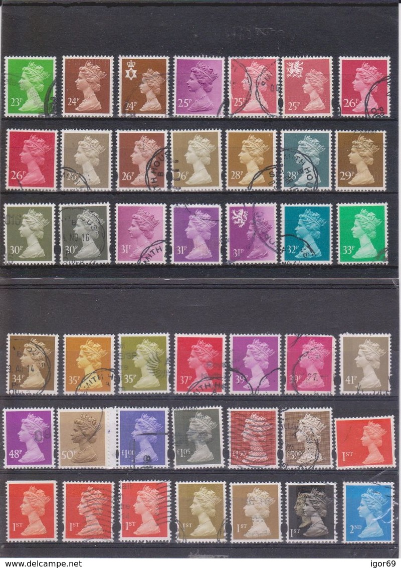 Selection Of Used Machin Stamps - ALL DIFFERENT(126 Stamps, 53 Values) - Machins