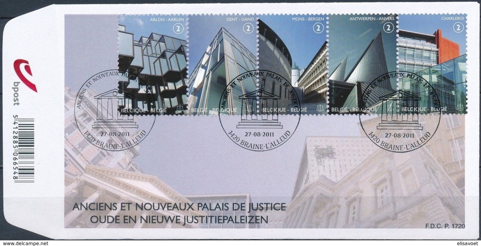 Belgie Belgique  2011 OCBn° FDC 4160-4164 (o) Oblitéré  Used Cote 16,50 Euro  Justitiepaleizen Palais De Justice - 2001-2010