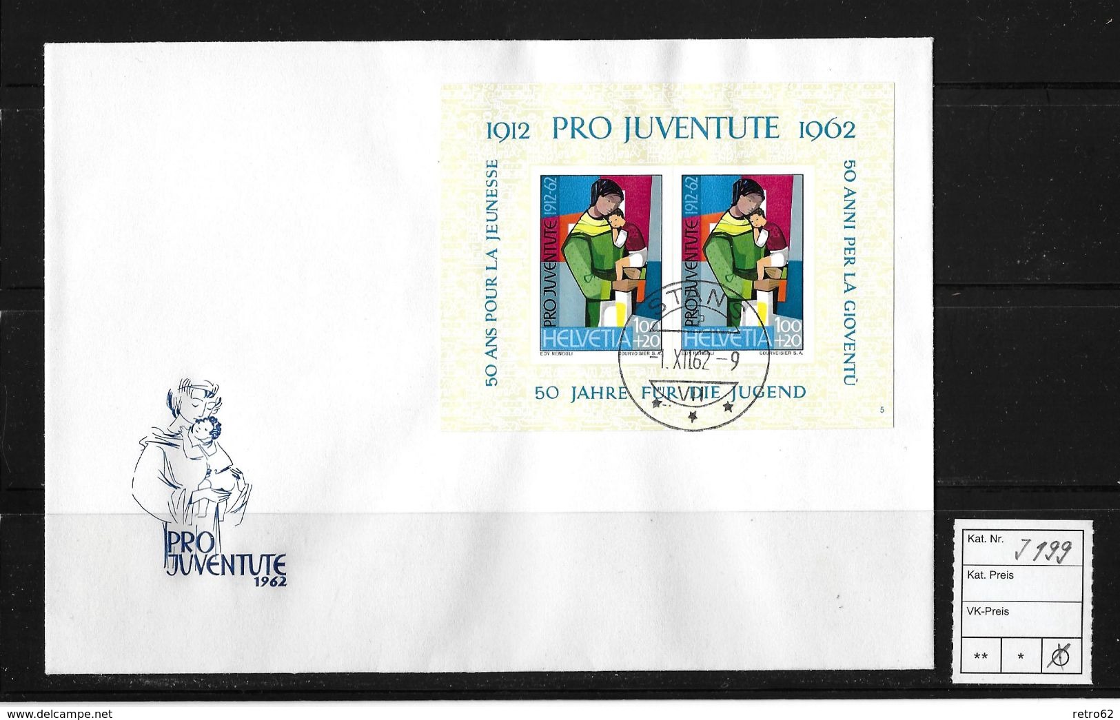 PRO JUVENTUTE → 1962 FDC Block 50 Jahre Für Die Jugend ►Stans 1.XII.62◄ - Lettres & Documents