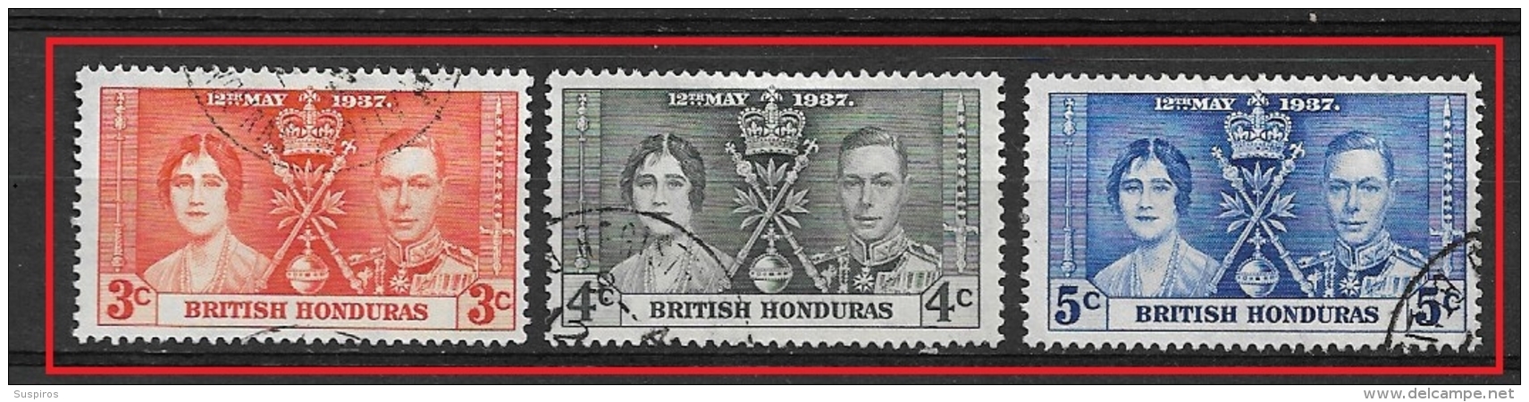 BRITISH HONDURAS    1937 Coronation Of King George VI And Queen Elizabeth USED YV 115/17 - British Honduras (...-1970)