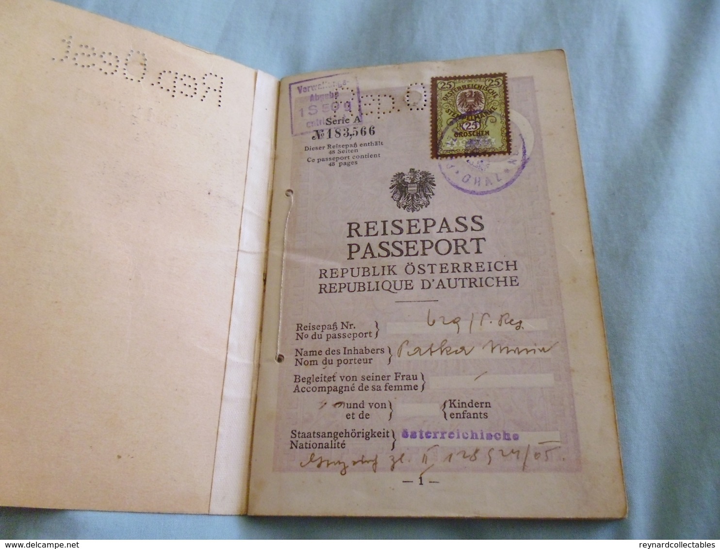 1931 Austria Reisepass Passport Issued Graz. Czechoslovakia Handstamp - Historical Documents