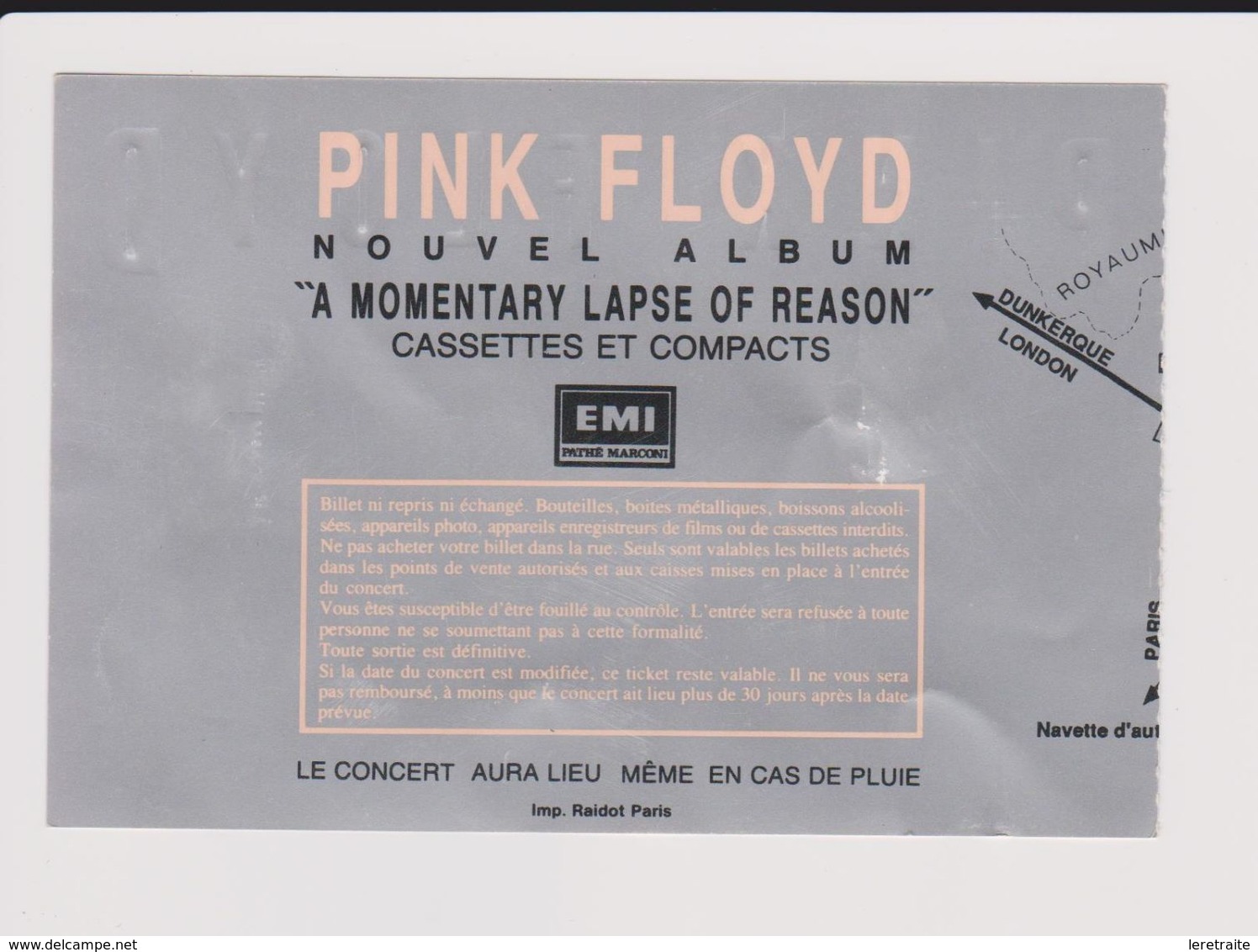 Concert PINK FLOYD Villeneuve D'ascq 28 Juillet 1988 - Tickets De Concerts