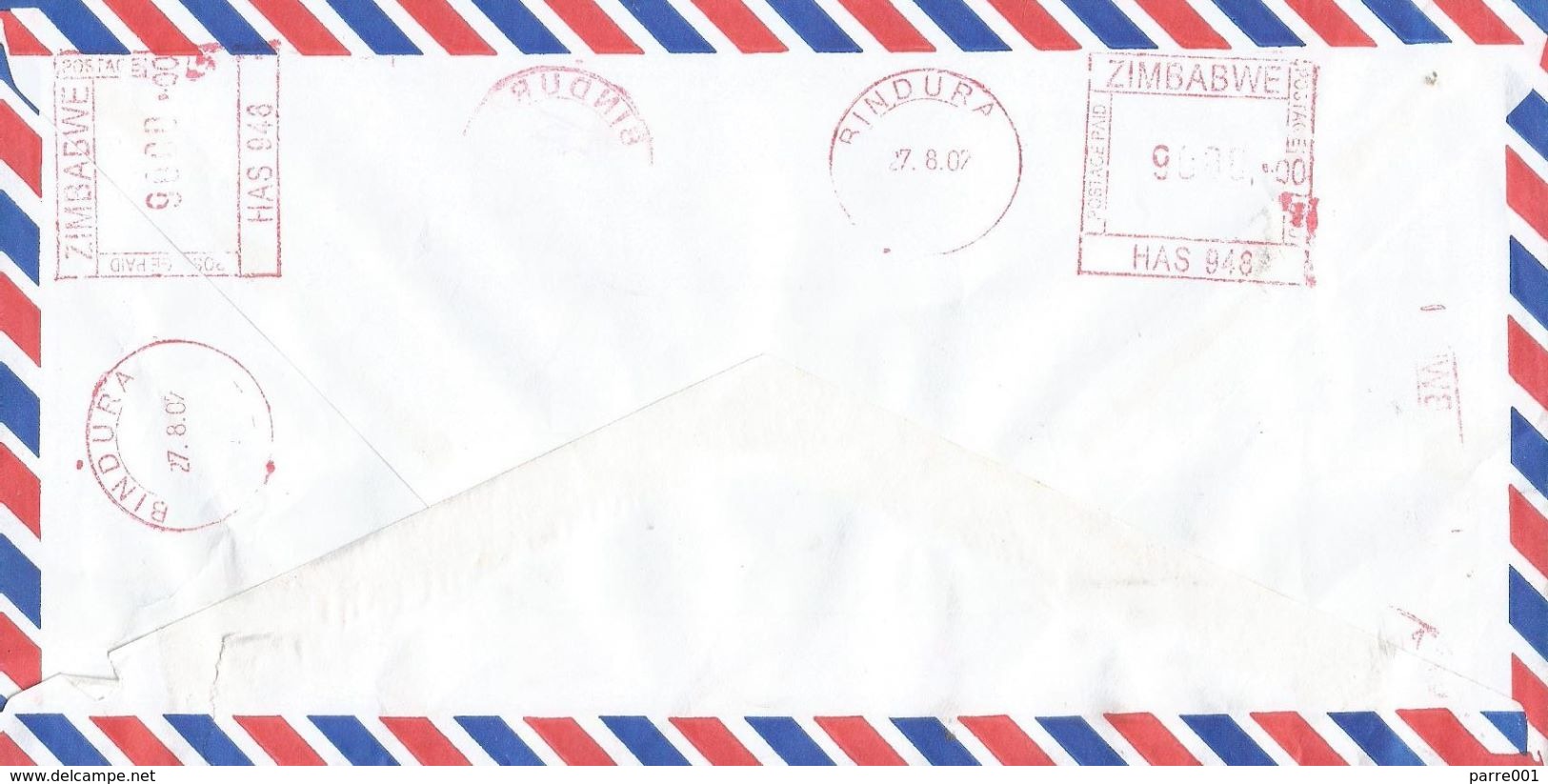 Zimbabwe 2002 Bindura Meter Hasler “Mailmaster” HAS948 EMA Inflation Cover - Zimbabwe (1980-...)