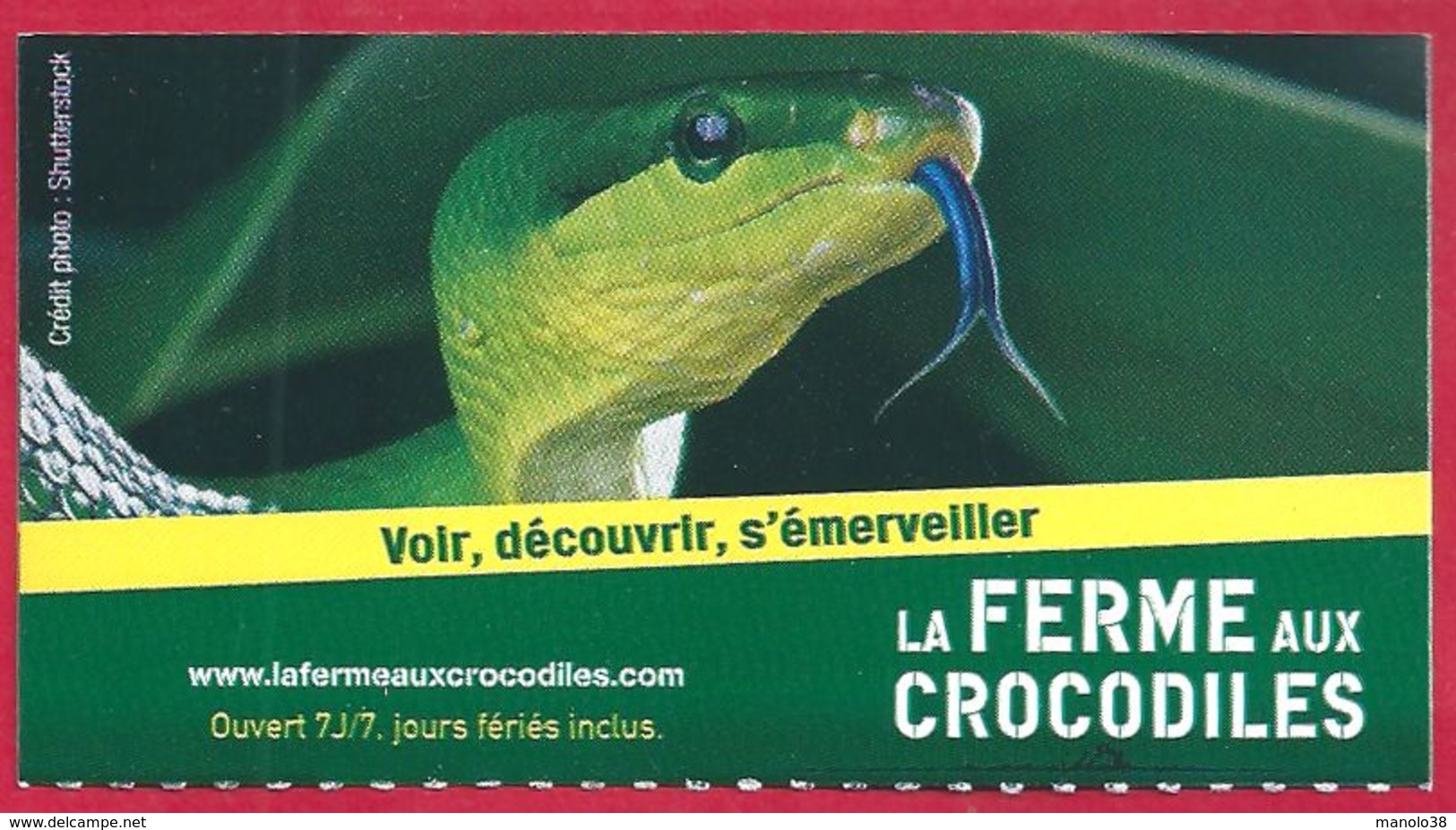 La Ferme Aux Crocodiles, Pierrelatte, Drôme (26), Visuel Serpent Vert, 2018 - Tickets D'entrée