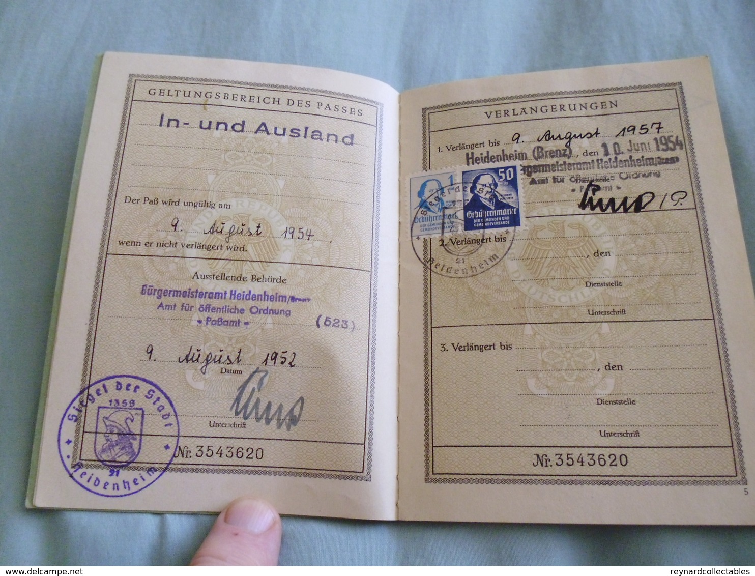 1952 West German Reisepass Passport Heidenheim, French Zone Of Austria & Italy Handstamps? Fiscals - Historical Documents