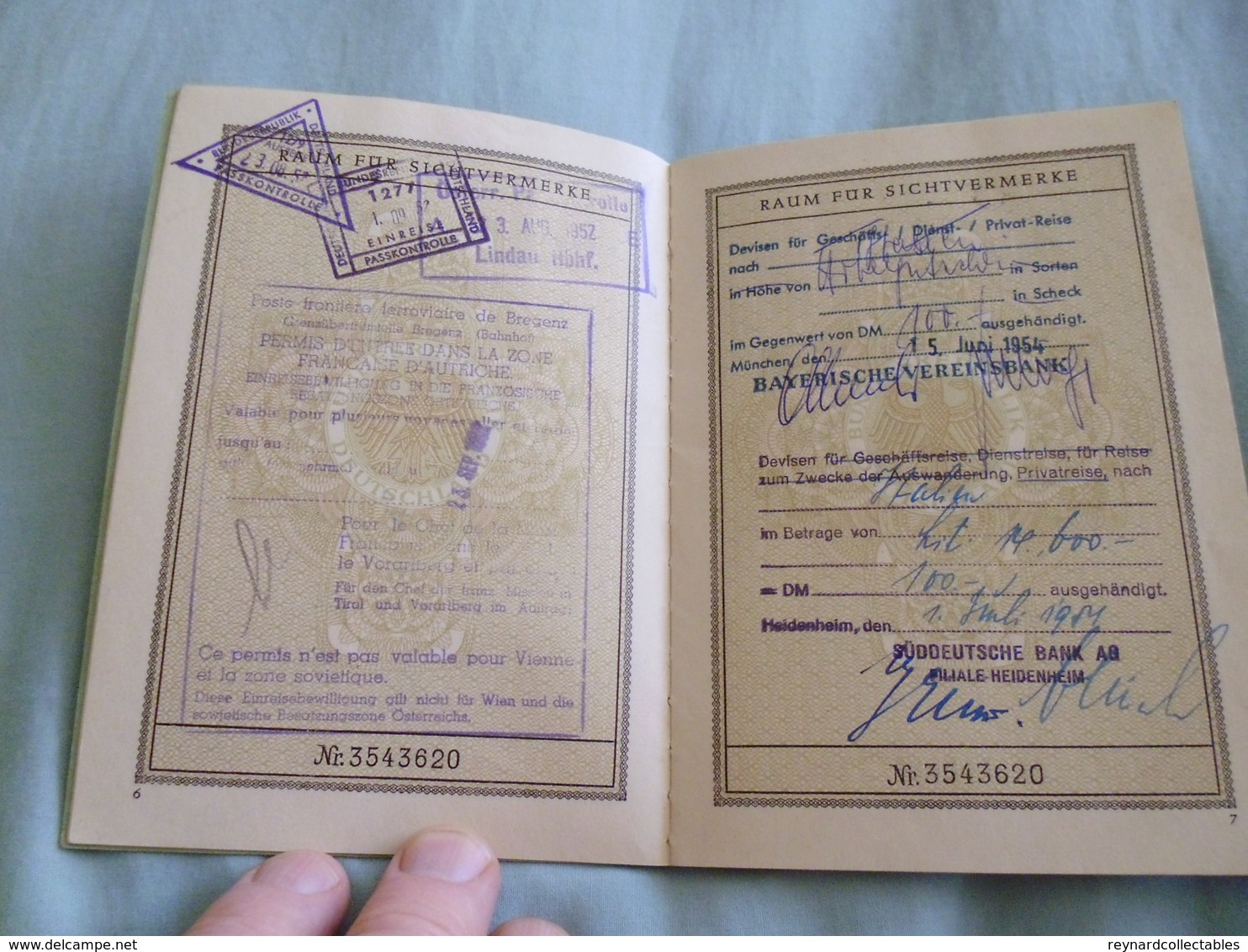 1952 West German Reisepass Passport Heidenheim, French Zone Of Austria & Italy Handstamps? Fiscals - Historische Documenten