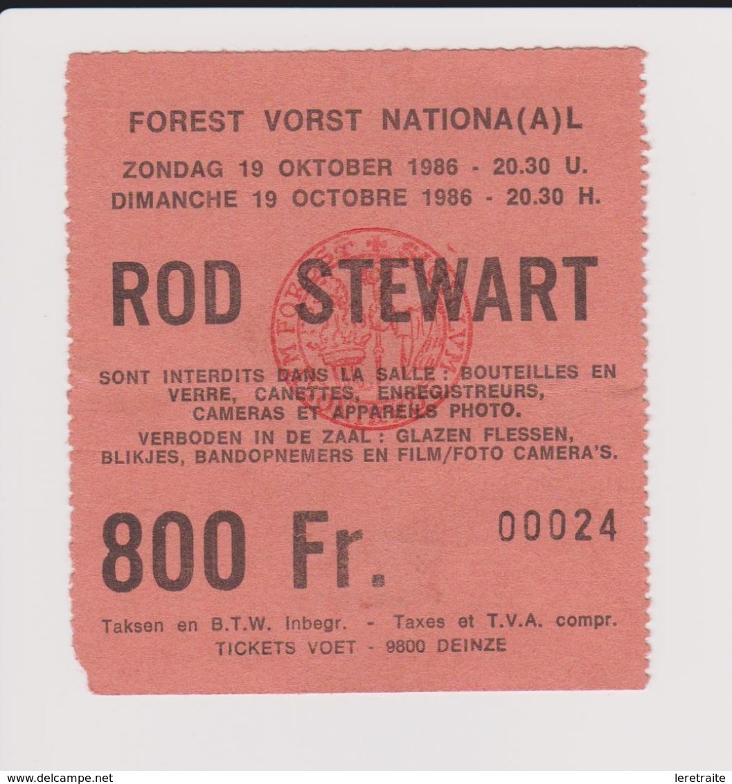 Concert ROD STEWART 19 Octobre 1986 à Forest B. - Konzertkarten
