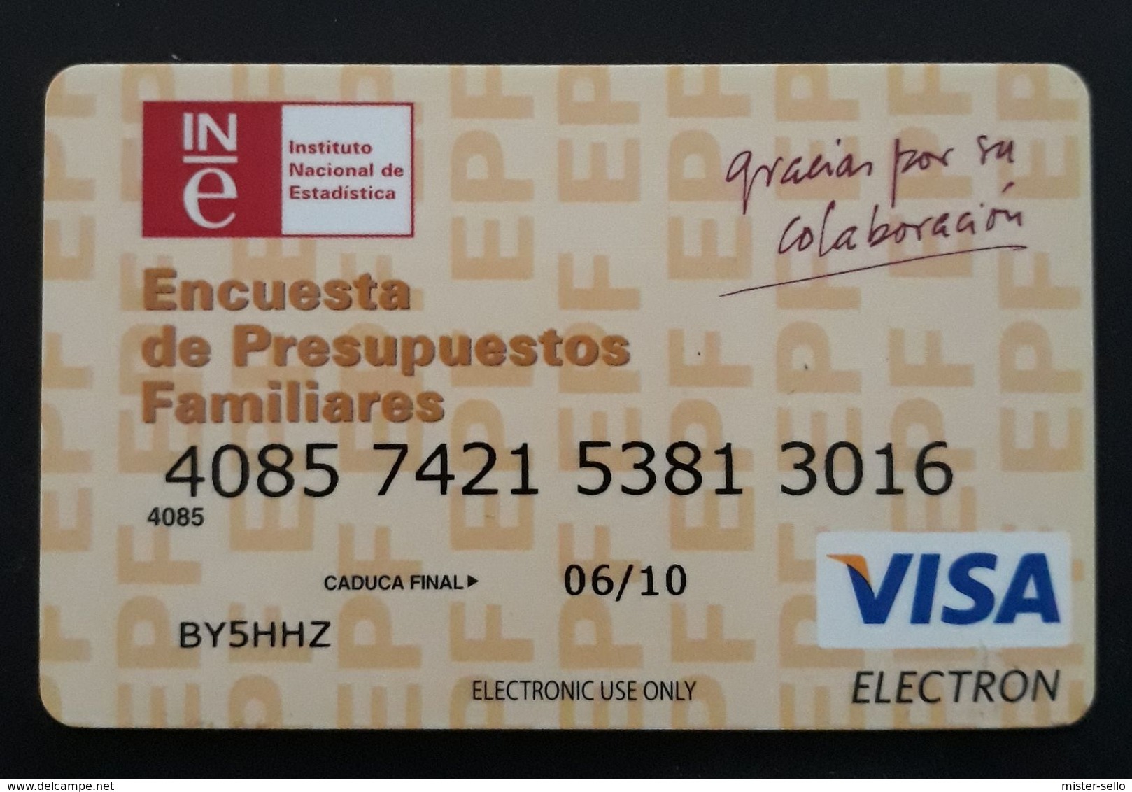 TARJETA ENCUESTA DE PRESUPUESTOS FAMILIARES. - Otros & Sin Clasificación