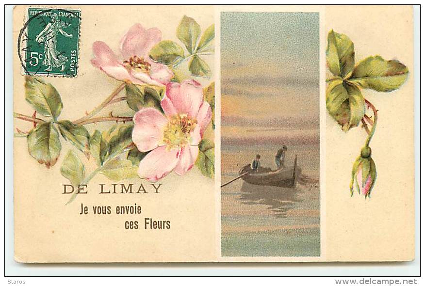 Carte Gaufrée - De LIMAY Je Vous Envoie Ces Fleurs - Limay