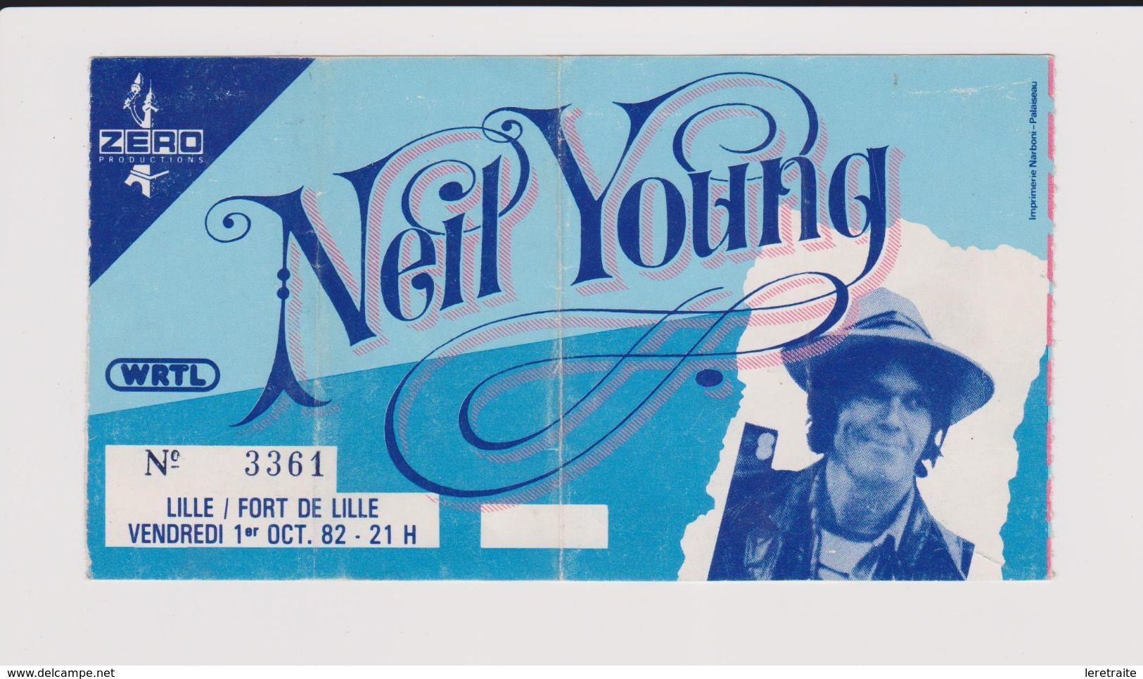 Concert NEIL YOUNG 1 Octobre 1982 Lille - Tickets De Concerts