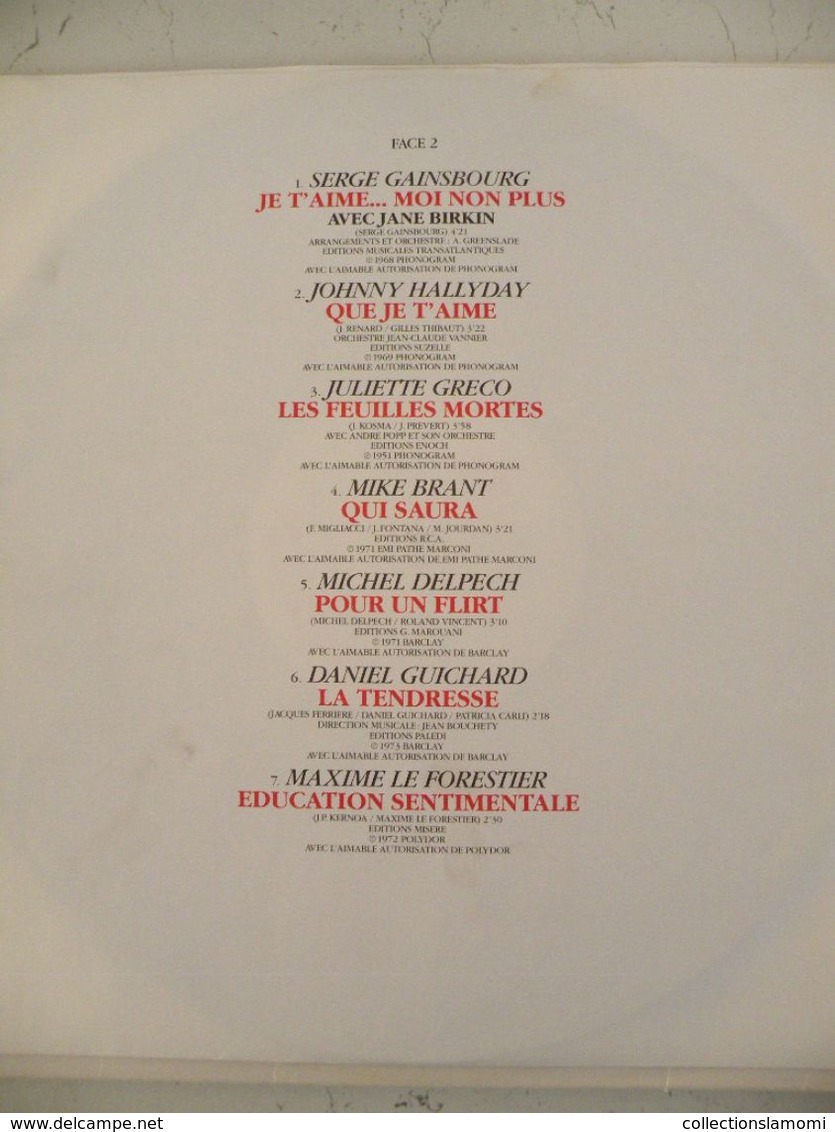 Les grandes chansons d'amour, versions originales, double album (Titres sur photos) - Vinyle 33 T