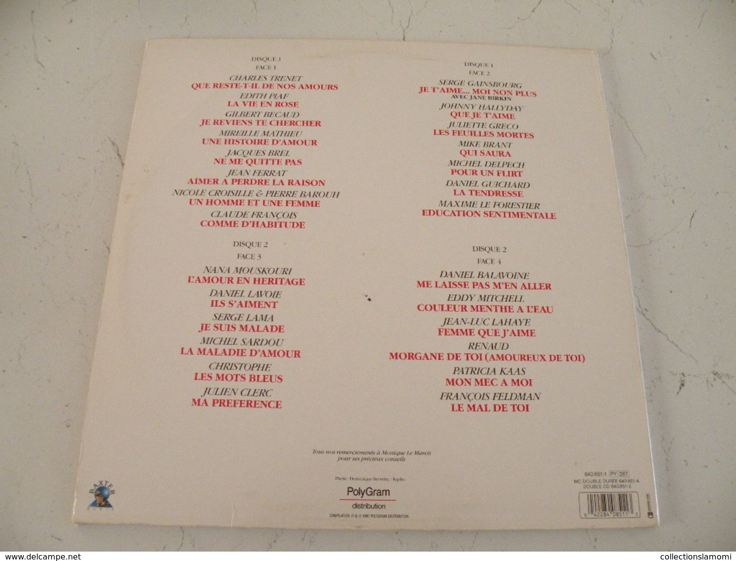 Les grandes chansons d'amour, versions originales, double album (Titres sur photos) - Vinyle 33 T