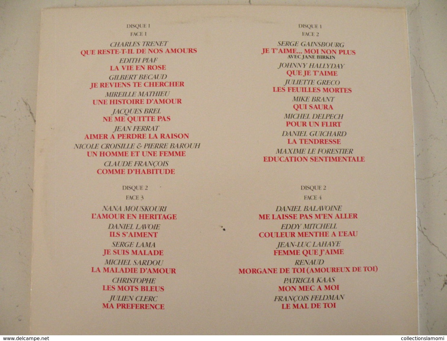 Les grandes chansons d'amour, versions originales, double album (Titres sur photos) - Vinyle 33 T