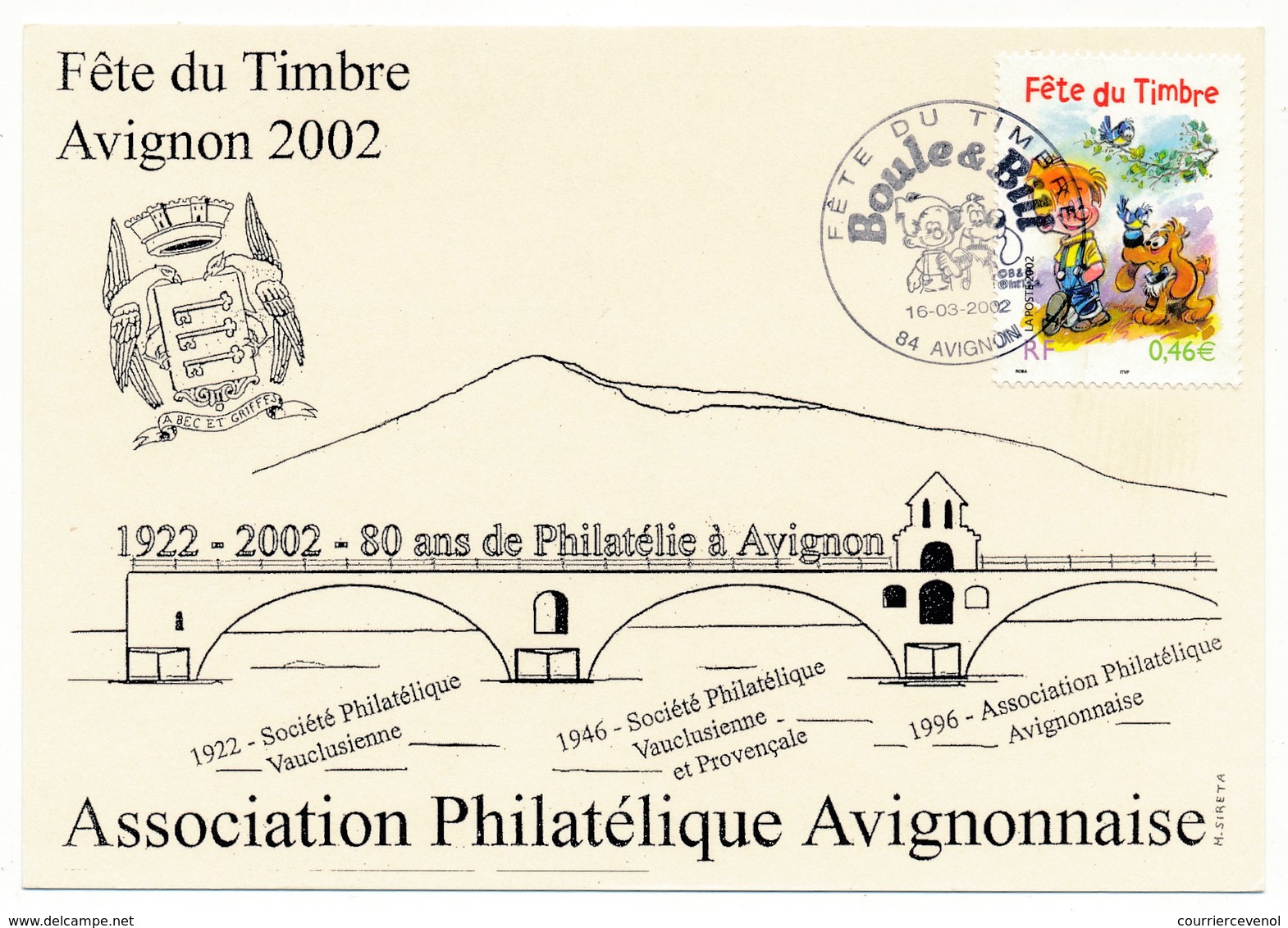 Carte Locale - Fête Du Timbre AVIGNON 2002 - Boule Et Bill - 16.03.2002 - Covers & Documents