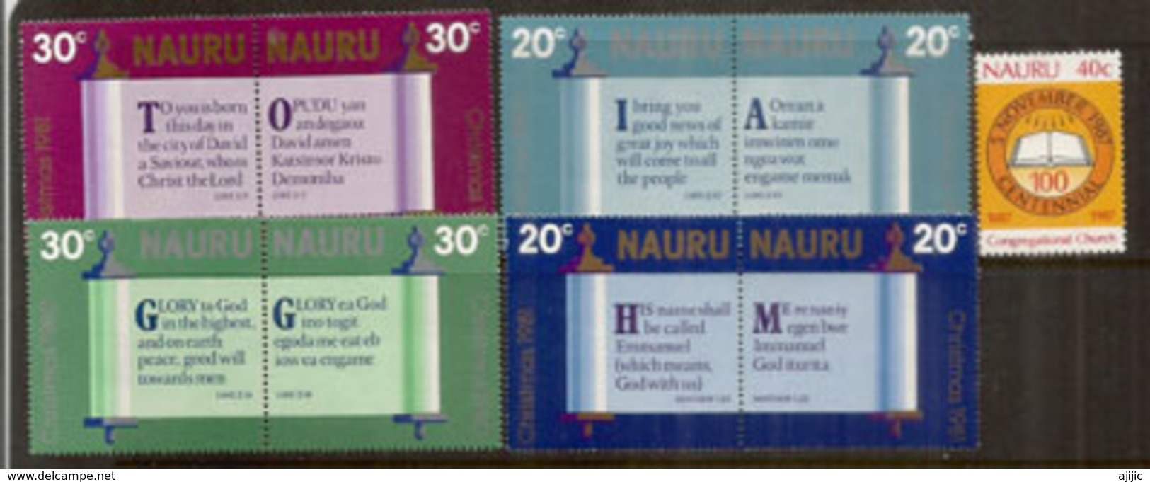 Phrases Des Évangiles Selon Luc & Matthieu.  9 Timbres Noël Neufs ** De L'île NAURU. Côte 10,00 Euro - Nauru