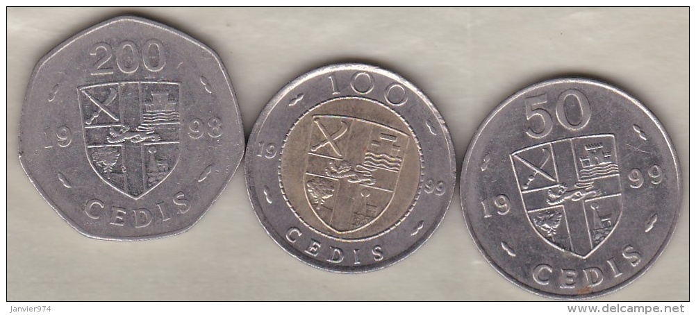 Ghana , 3 Pièces : 50 Cedis 1999 , 100 Cedis 1999 , 200 Cedis 1998 - Ghana