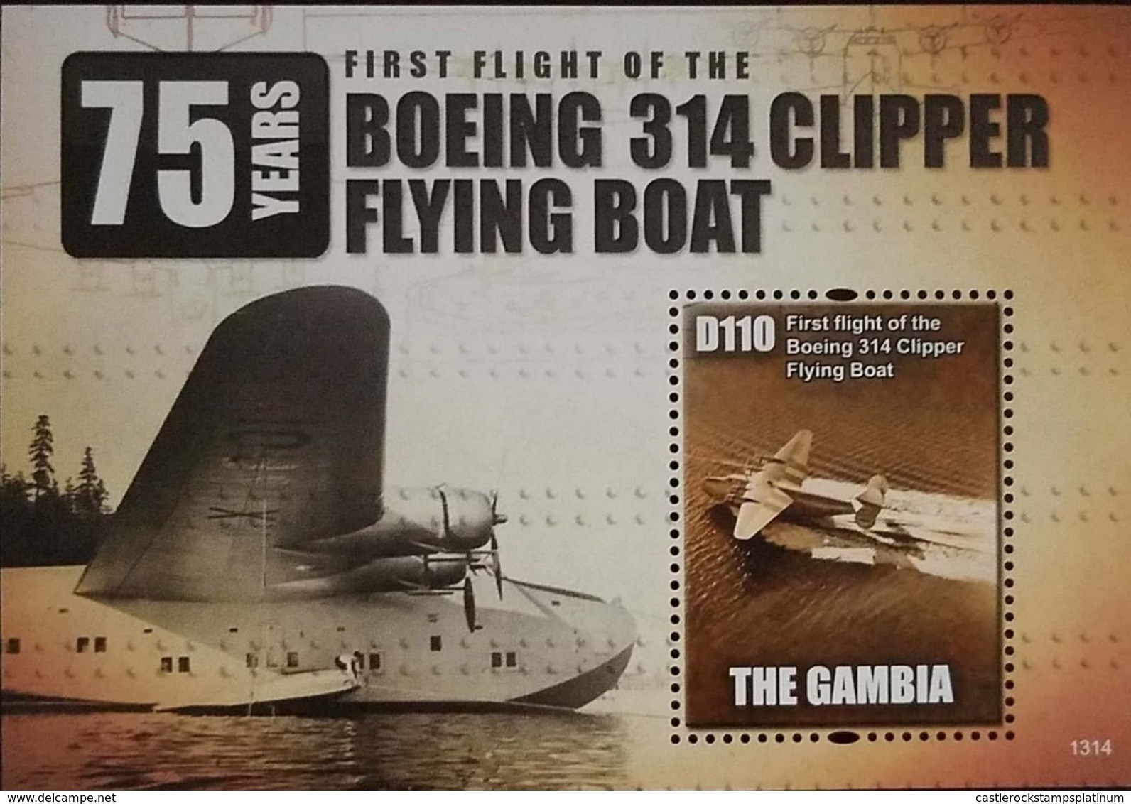 O) 2013 GAMBIA, FLYING BOAT - FIRST FLIGHT BOEING 314 CLIPPER - SOUVENIR MNH - Gambie (1965-...)