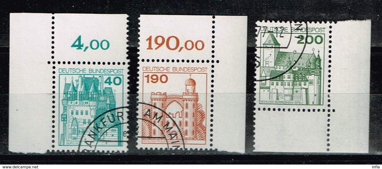 Bund 1977, Michel# 915, 919 + 920 O Dauerserie: Burgen Und Schlösser  Eckrandstücke - Gebraucht